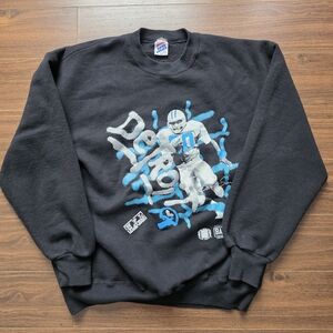 Detroit Lions Vintage Jerzees Graphic Black Sweater Barry Sanders And Others USA